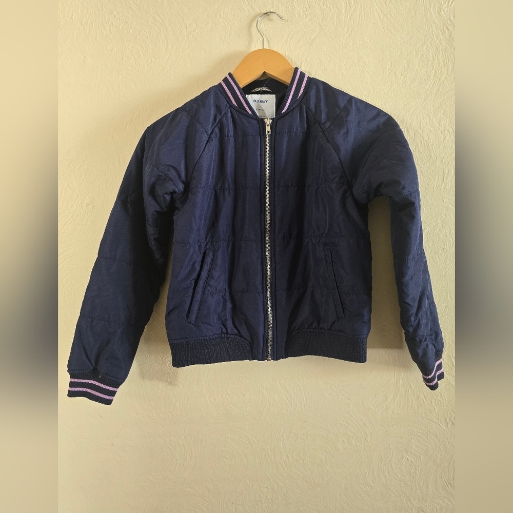 Old Navy, Girls Navy Jacket with Purple Trim, Size Large (10-12)
